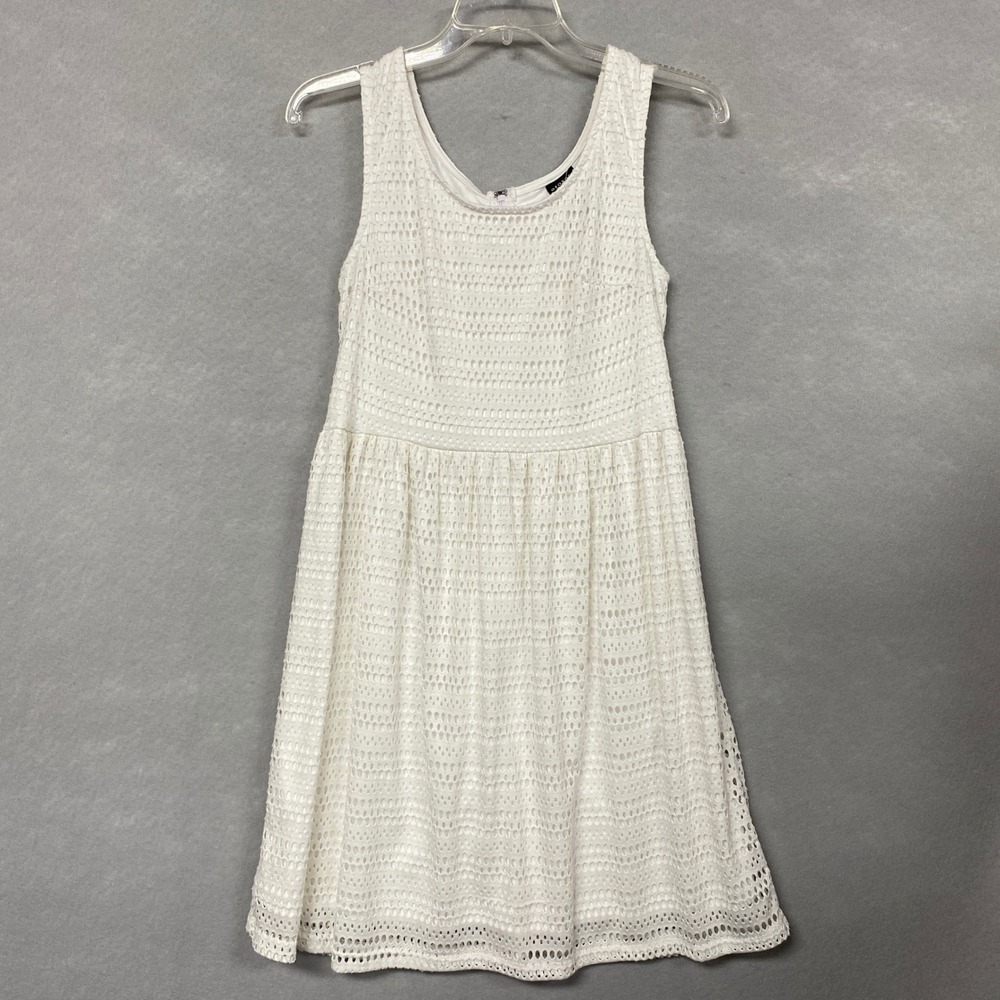 George Women 4-6 A-Line Dress White Eyelet Lace Sleeveless Whimsical Coquette